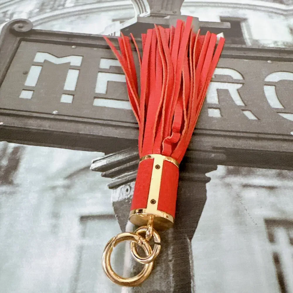 Michael Kors 35H6GKCK2L Red Large Leather Tassel Bag Charm Keychain NWT